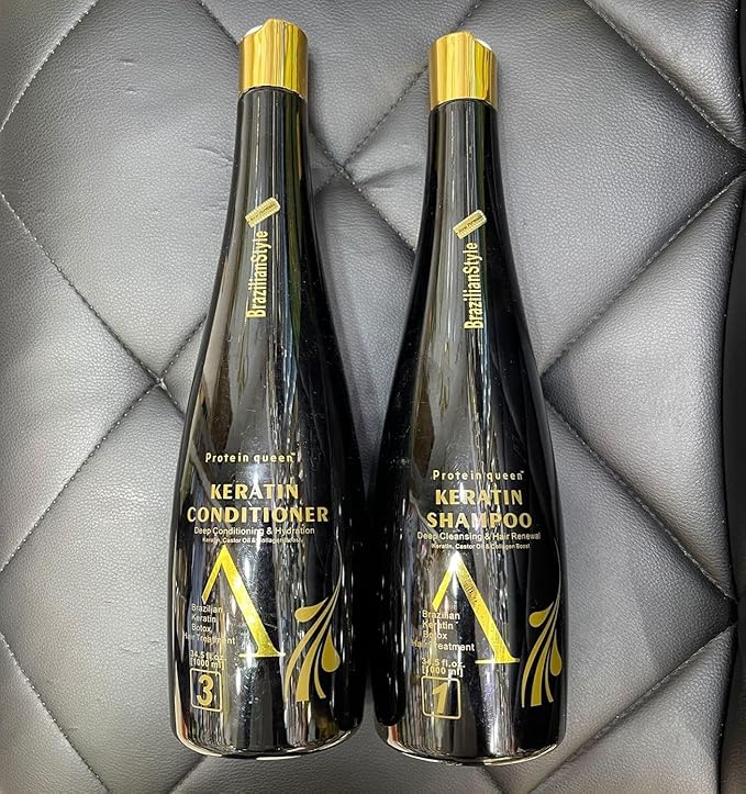 Protein queen Protein Treatment Set Brazilian Style With Castor Oil and Collagen Hair Boast. 1000ml each BLACK. (Shampoo & Conditioner 2 pcs) - Image 2